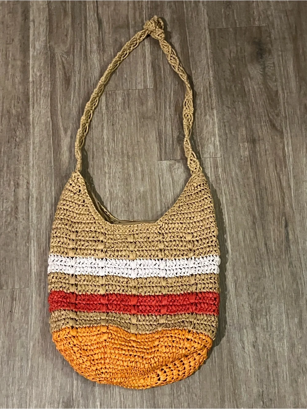 Universal Thread Boho Beach Shoulder Bag - Striped Orange/Tan/White